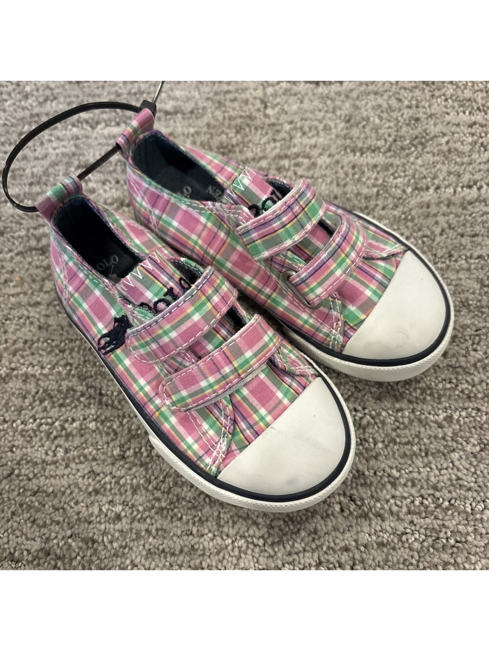 Polo By Ralph Lauren Little Girls Toddler Shoes Size 7 Pink Green Plaid New!